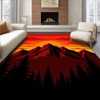 Crimson Sunset Mountain Forest Landscape Rug