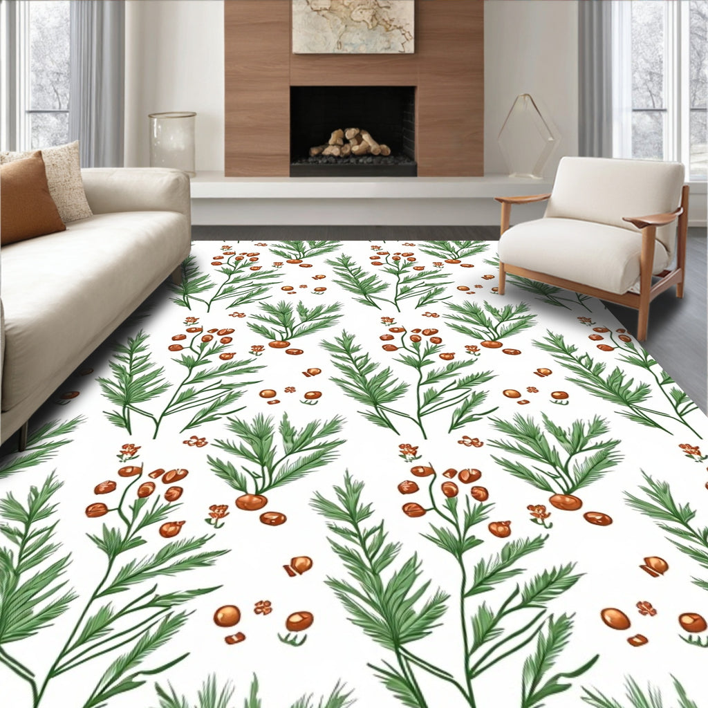 Earthy Green Branching Berry Foliage Rug