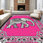 Ornate Pink Elephant Mandala Tribal Rug