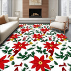 Red Poinsettia Evergreen Bell Garland Rug