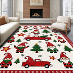 Festive Gnomes Red Truck Christmas Trees Rug