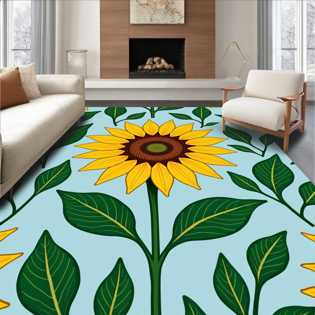 Yellow Sunflower Foliage Pattern Rug