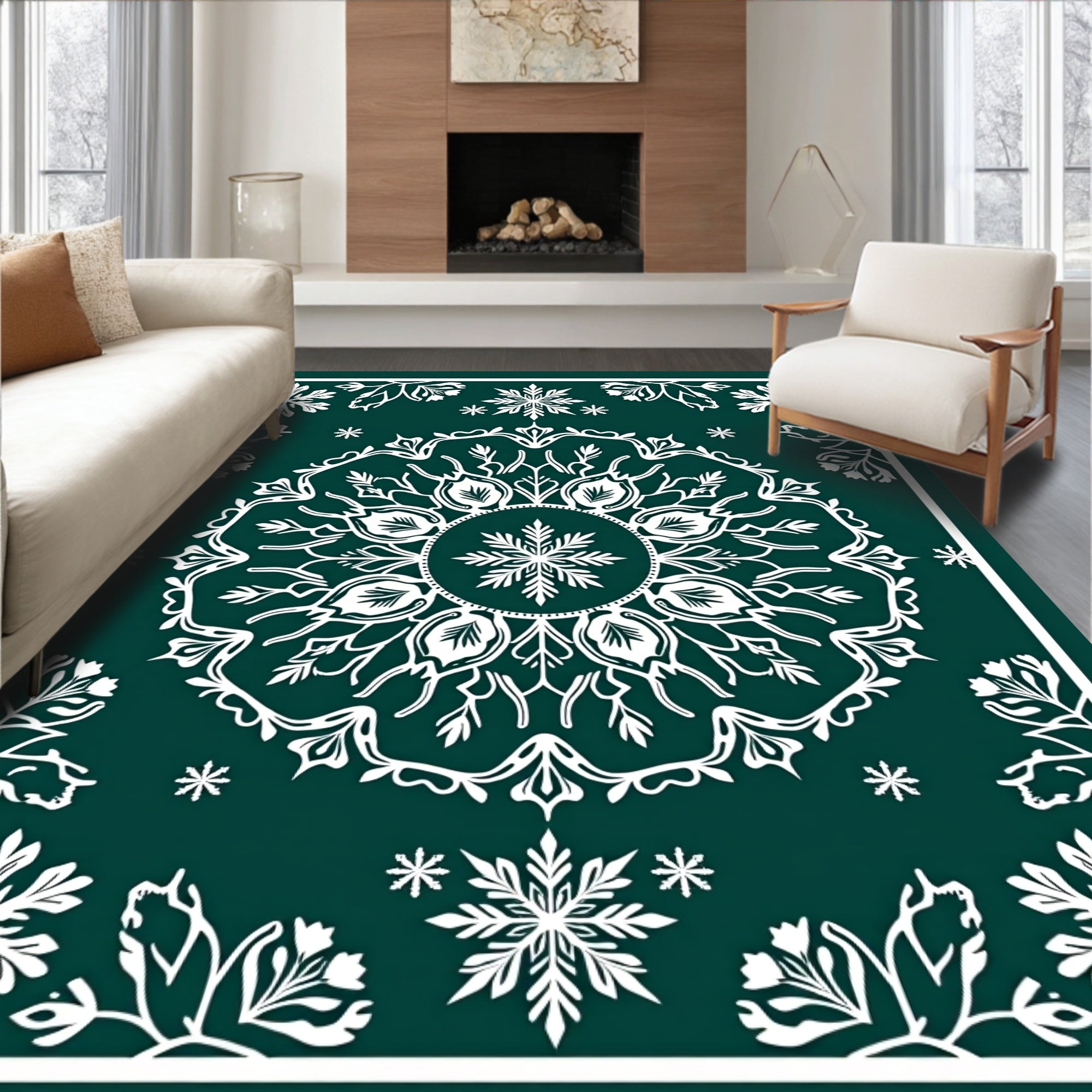 Winter Forest Snowflake Mandala Rug