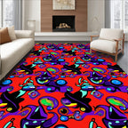 Vibrant Red Whimsical Character Medley Rug