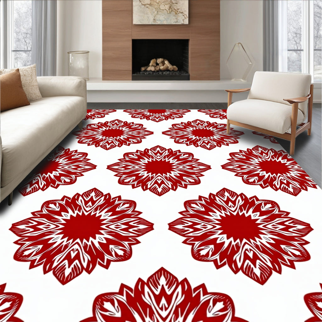 Crimson Fiery Floral Starburst Rug