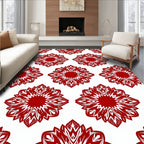 Crimson Fiery Floral Starburst Rug