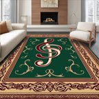Elegant Burgundy Treble Clef Emerald Border Rug