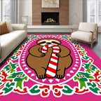 Whimsical Sloth Candy Cane Festive Frame Rug