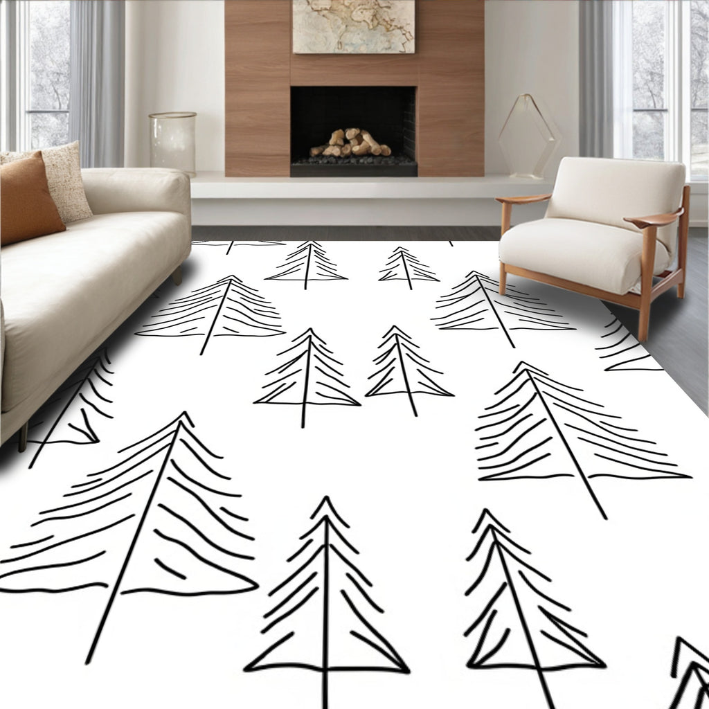 Minimalist Black Pine Tree Forest Rug