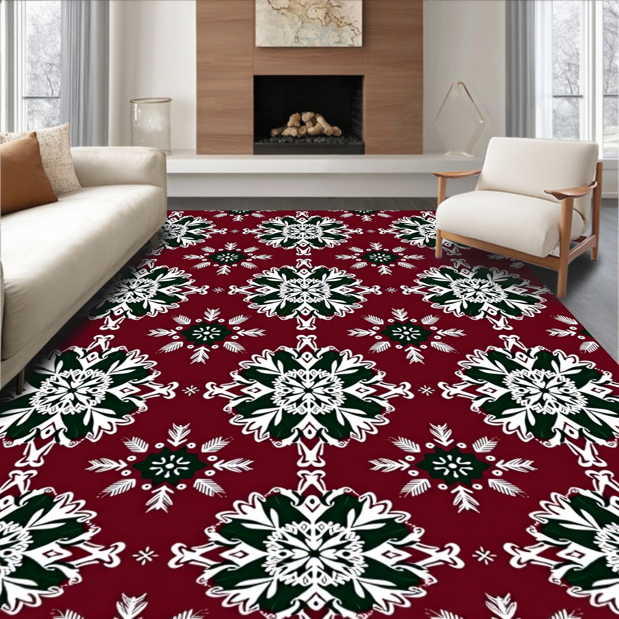 Crimson Snowflake Medallion Repeat Rug