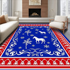 Red White Blue Horse Snowflakes Medallion Rug
