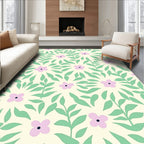 Pale Yellow Pink Floral Leafy Swirl Rug