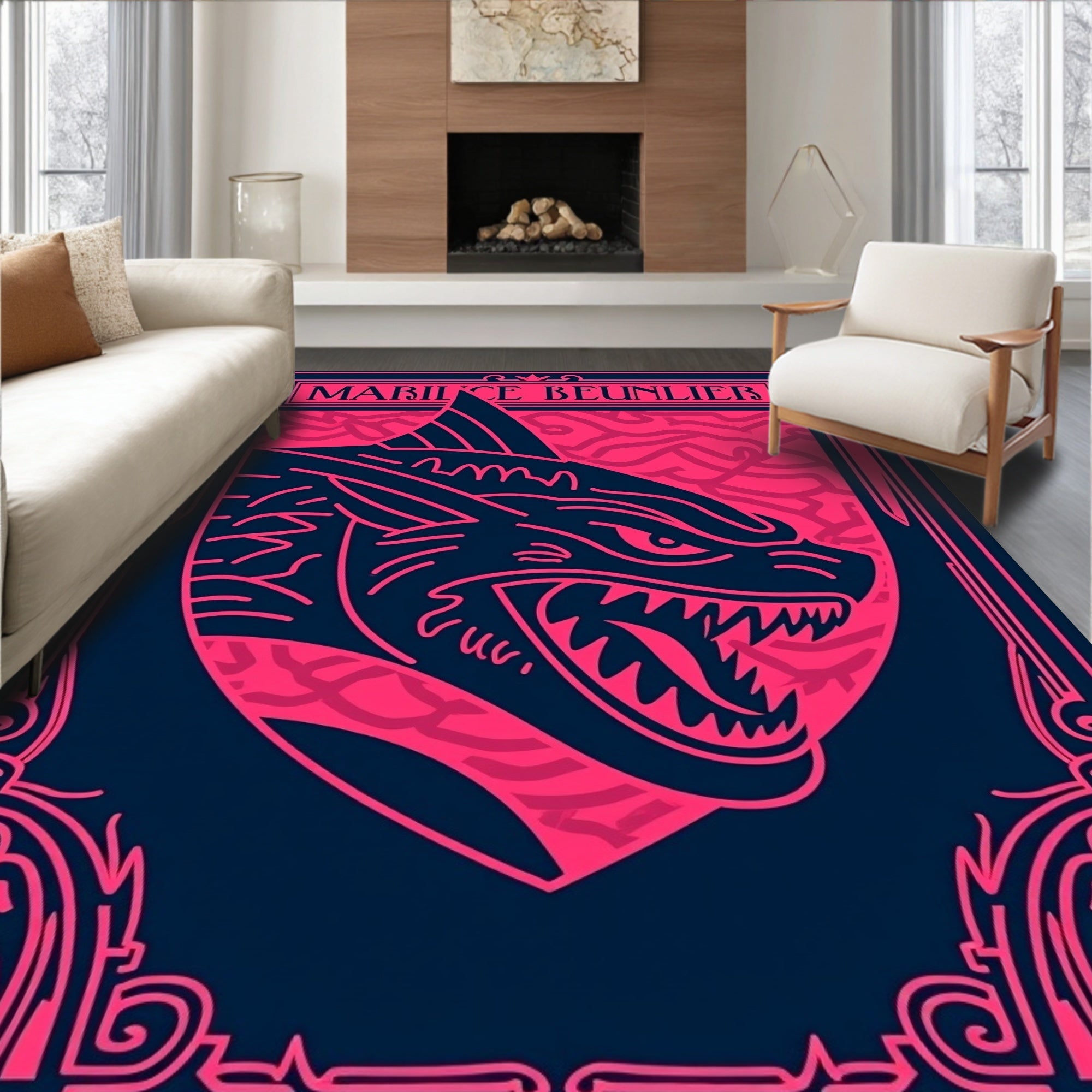 Fierce Crimson Dragon Emblem Rug