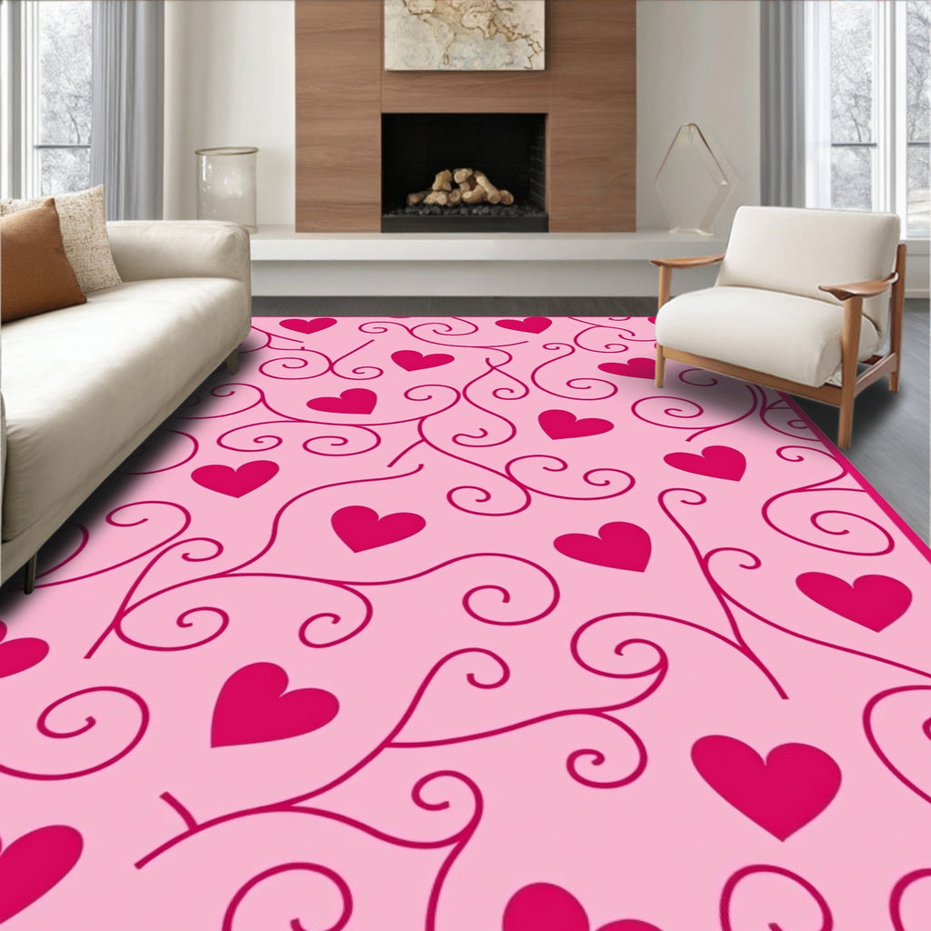 Pink Swirling Hearts Vine Rug