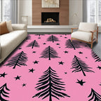 Whimsical Black Pine Stars Pink Rug