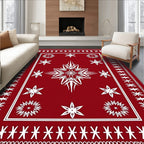 Crimson White Starburst Snowflake Medallion Rug