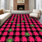 Hot Pink Black Plaid Sunburst Splatter Rug