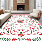 Crimson Green Floral Vines Border Rug