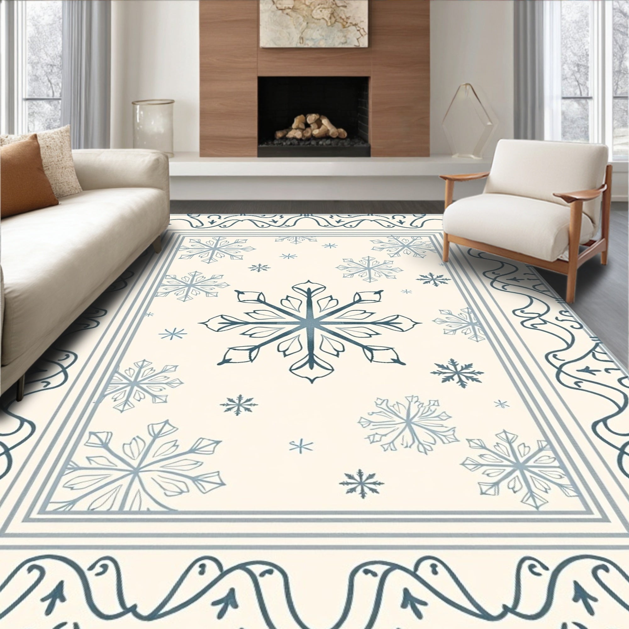 Winter Blue Snowflake Elegance Rug