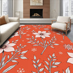 Coral Pink Floral Snow Flake Vines Rug