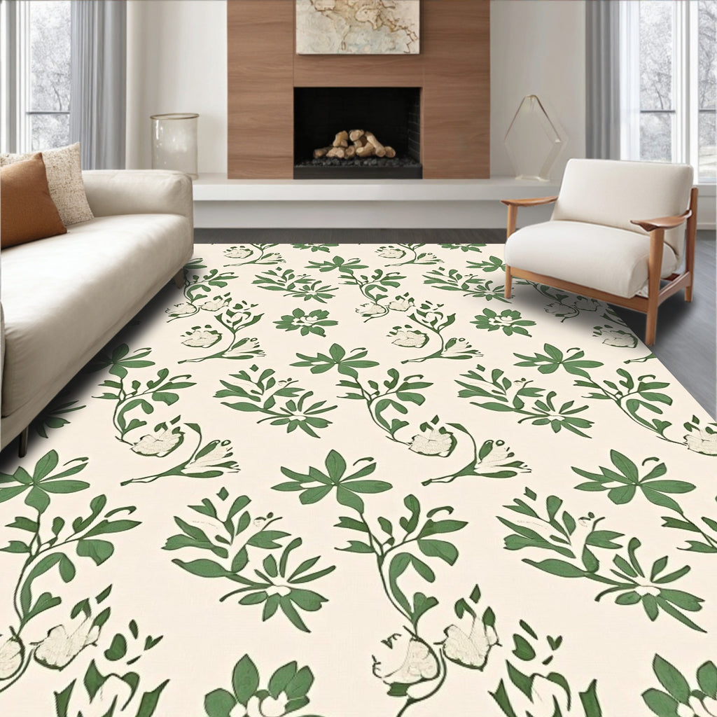 Charming Ivory Green Vine Garden Rug