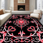 Black Red Heart Victorian Ornament Rug