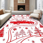 Crimson Truck Christmas Tree Meadow Rug