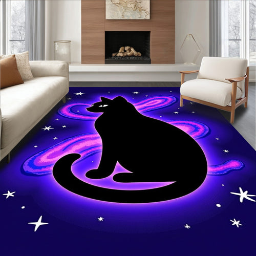 Black Cat Cosmic Nebula Swirl Rug