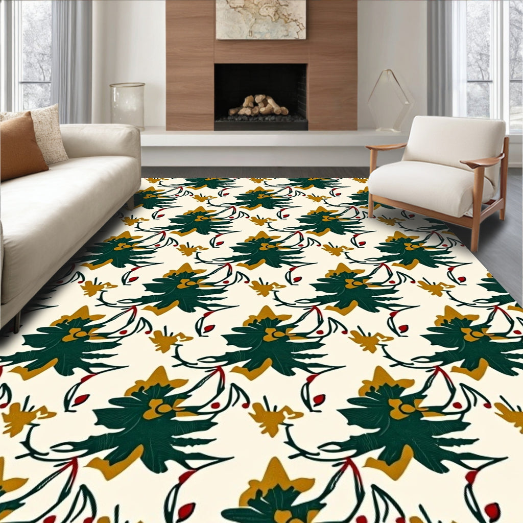 Forest Green Floral Butterfly Swirl Rug