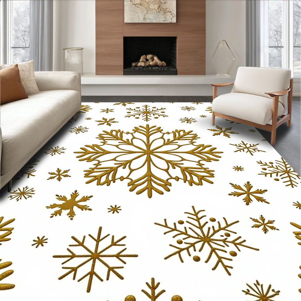 Golden Snowflake Scatter Holiday Decor Rug