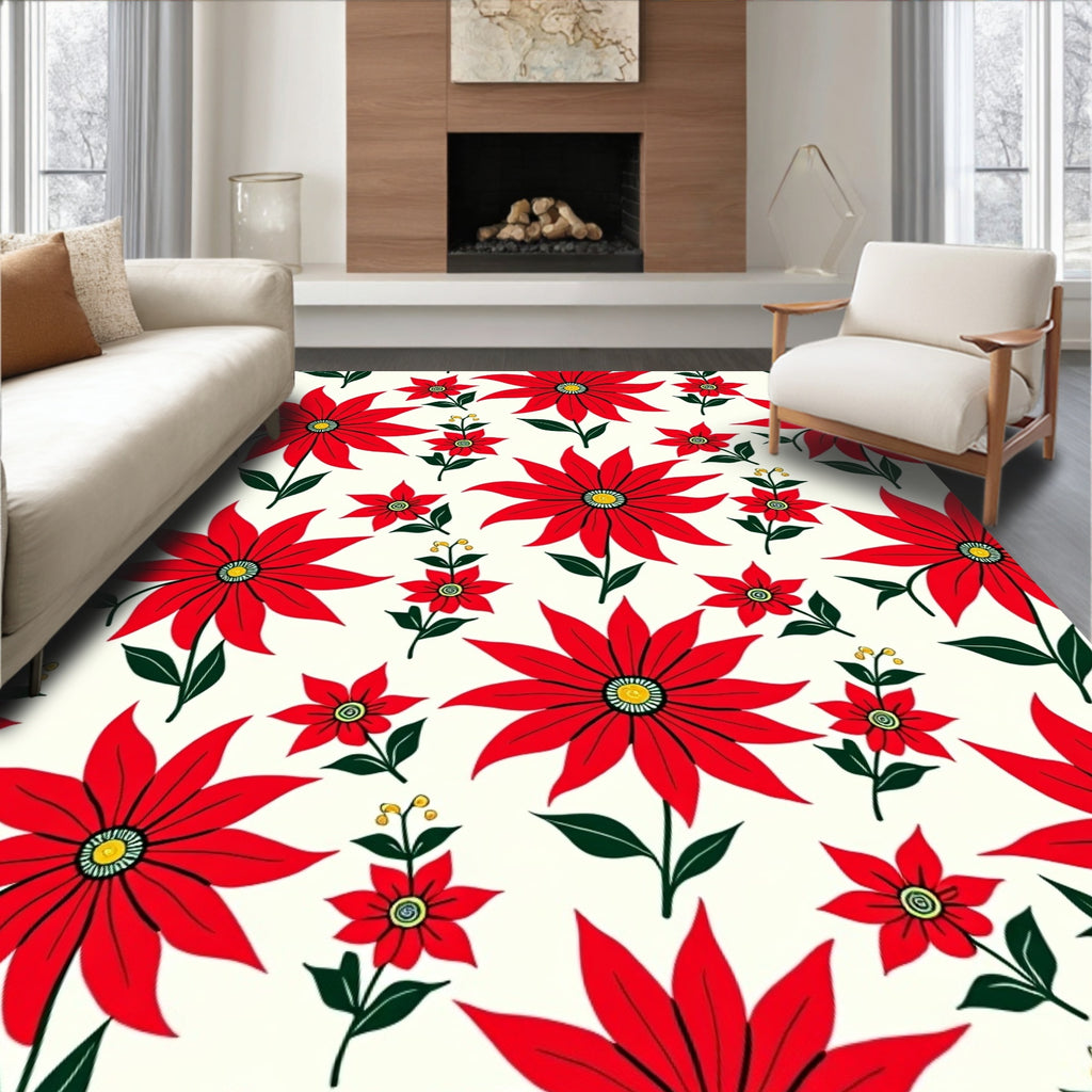 Bold Red Floral Blooms Rug