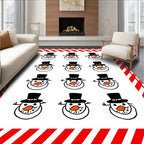 Whimsical Snowman Family Red Stripe Border Rug