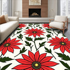 Vivid Red Daisy Floral Branches Rug