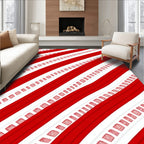 Crimson White Striped Square Collage Rug