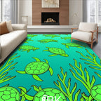 Green Sea Turtles Ocean Foliage Art Rug