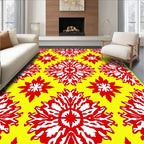 Vibrant Red White Floral Sunburst Rug