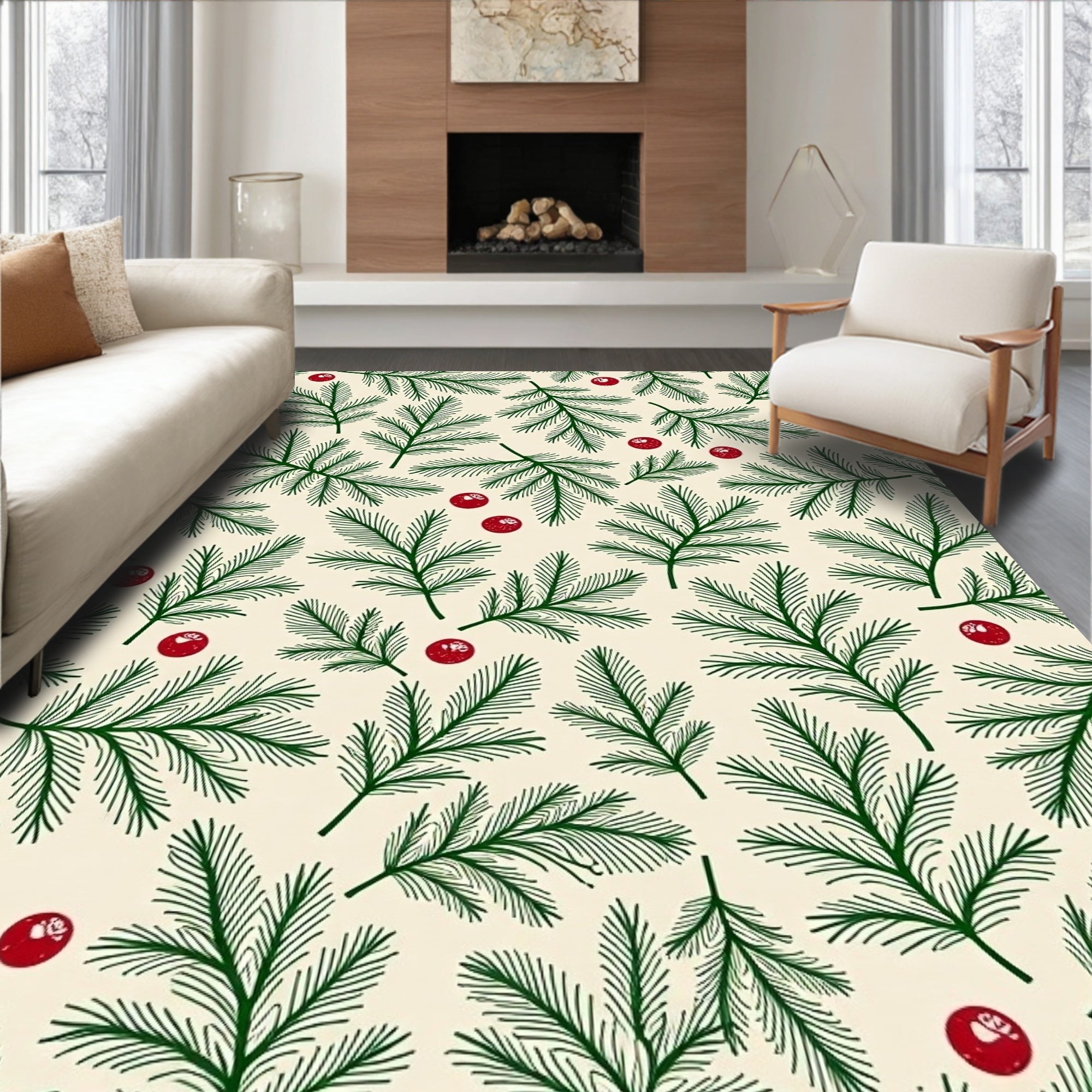 Forest Green Pine Sprig Berry Rug