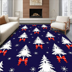 White Christmas Trees Red Bows Navy Rug