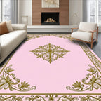 Ornate Pink Gold Floral Medallion Rug