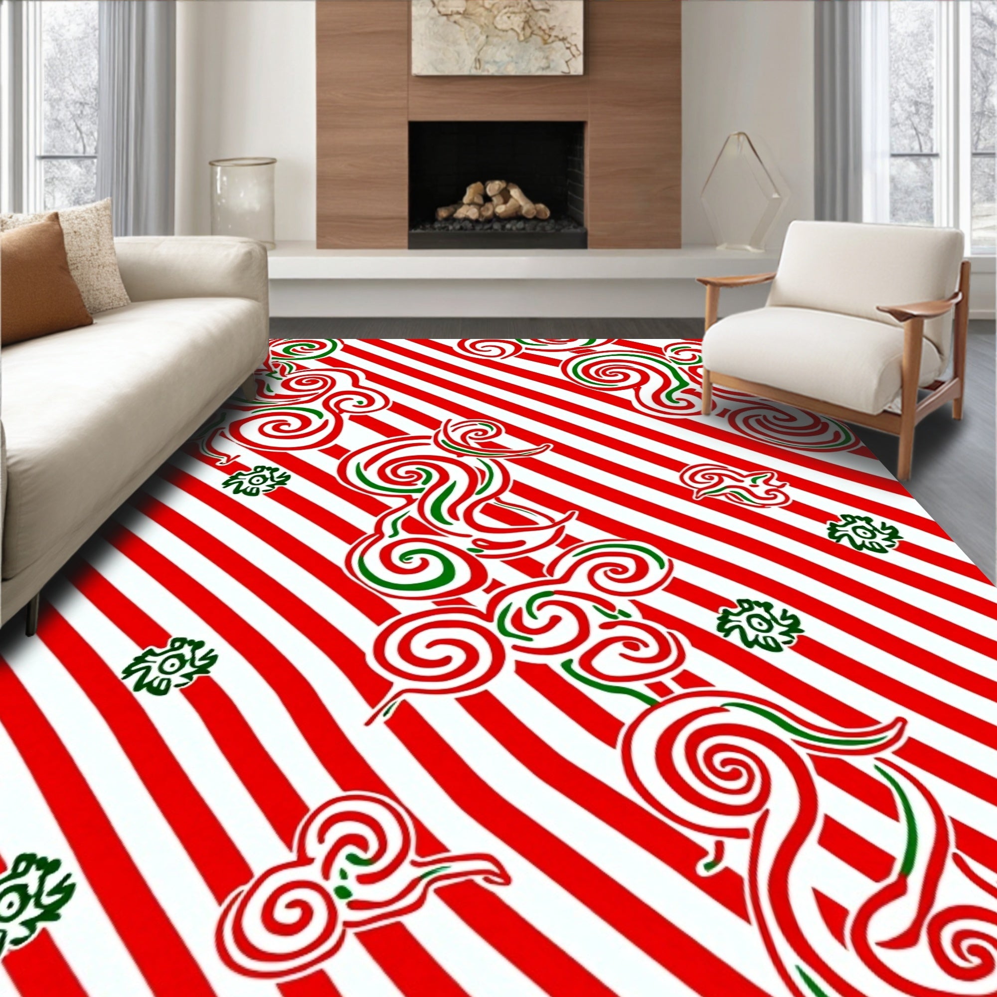 Candy Cane Swirl Stripes Rug