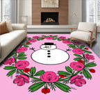 Pink Floral Snowman Wreath Rug