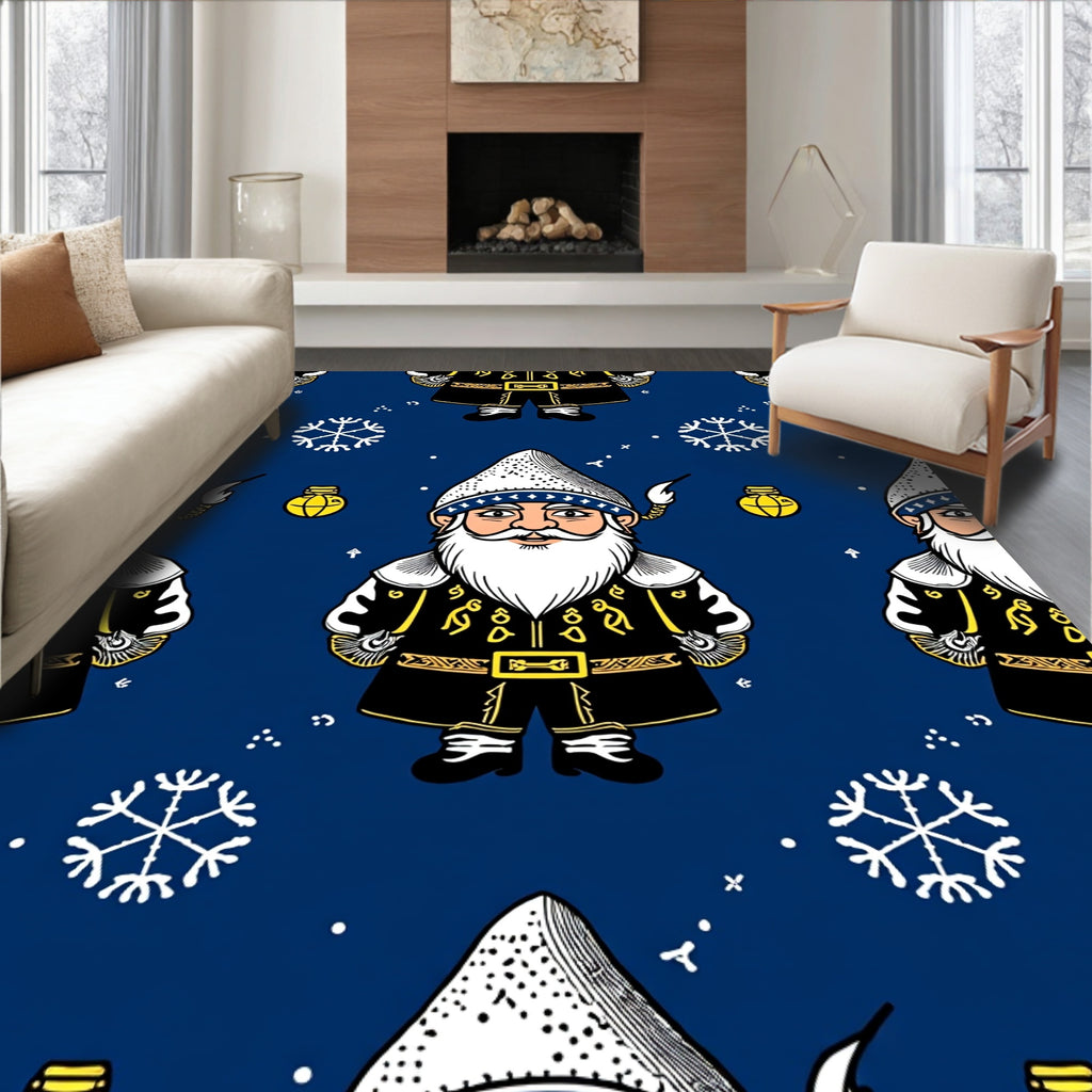 Whimsical Blue Santa Claus Snowflakes Rug