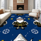 Whimsical Blue Santa Claus Snowflakes Rug