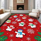 Cheerful Snowman Christmas Snowflakes Rug