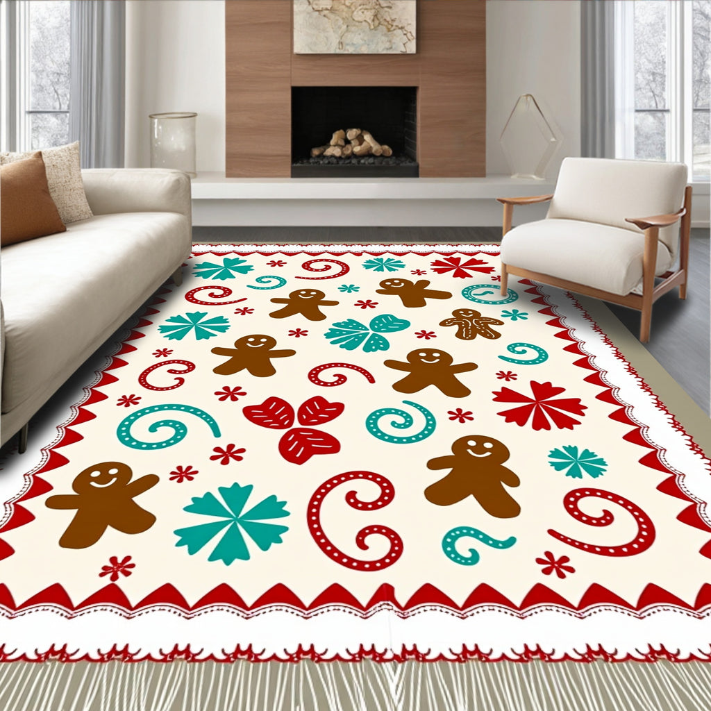 Cozy Gingerbread Men Teal Red Accents Rug