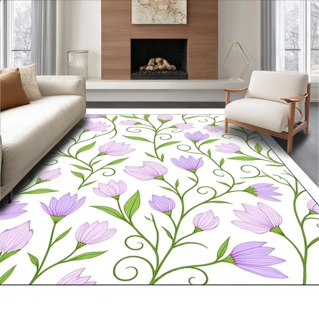 Pastel Lavender Floral Vine Accents Rug