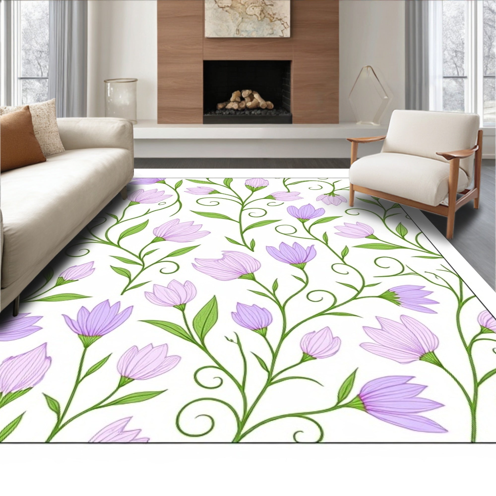Pastel Lavender Floral Vine Accents Rug