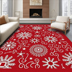 Crimson White Winter Snowflake Medallion Rug