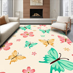 Whimsical Colorful Butterfly Flower Garden Rug