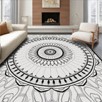 Black White Radial Mandala Rug